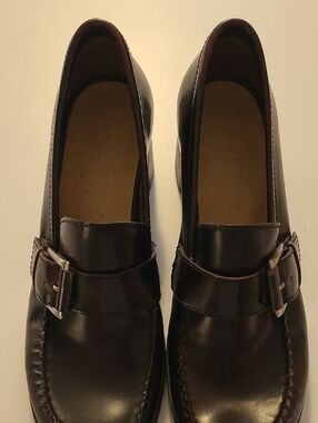 Women's Bass Leather Buckle Loafers in Dark Burgandy Brown